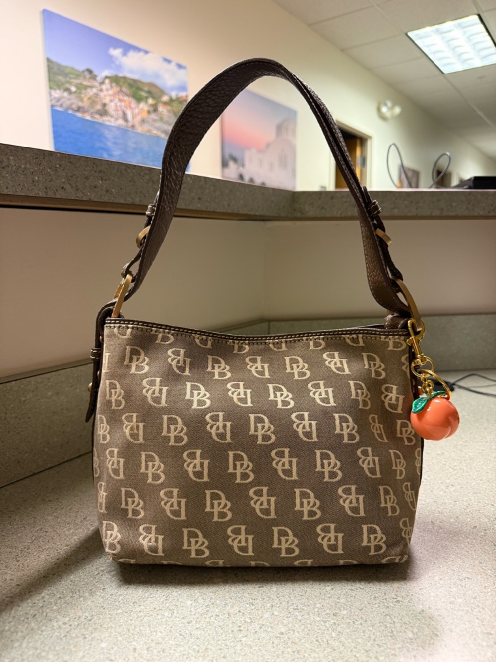 Vintage Dooney & Bourke Signature Monogram Canvas Small Shoulder Bag